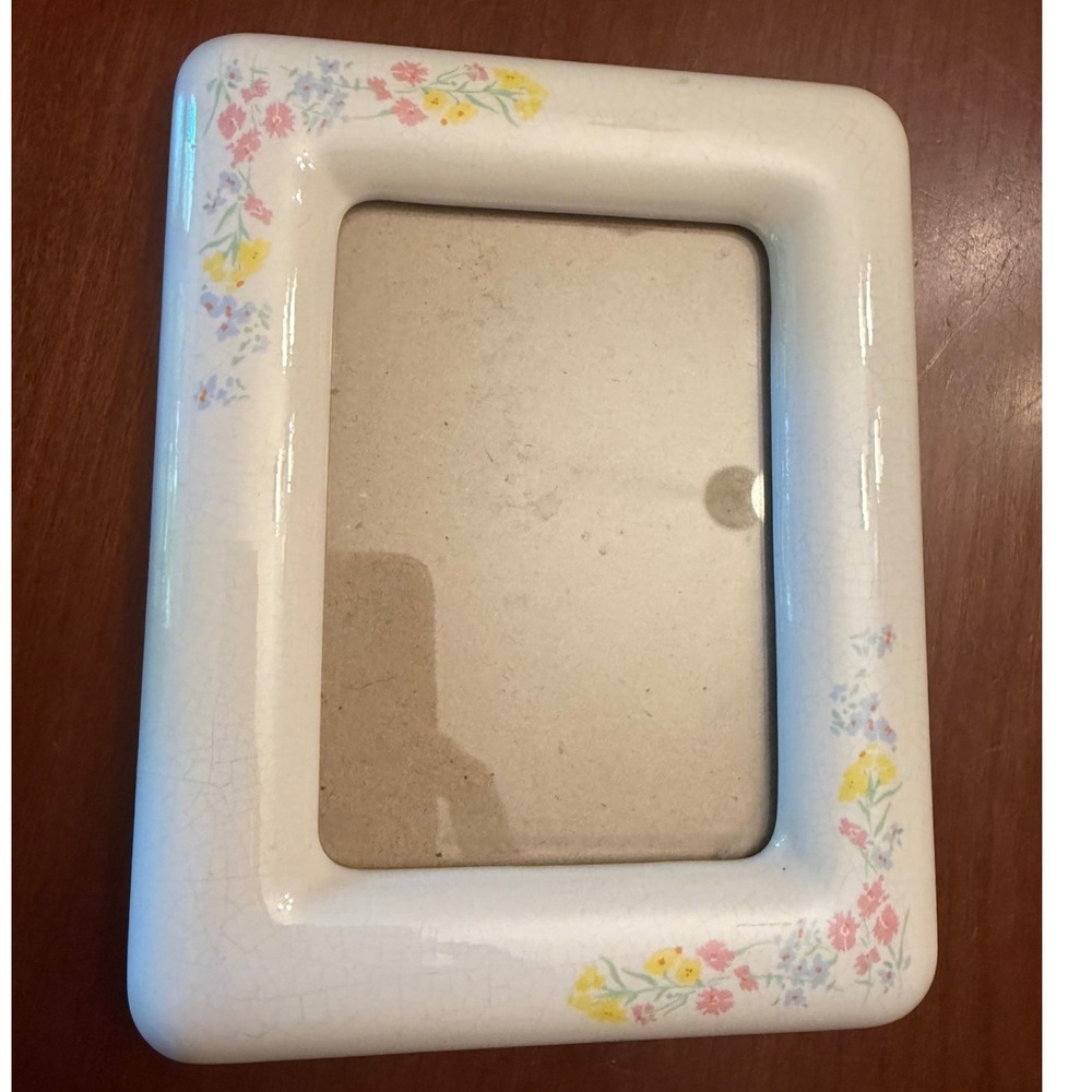 Vintage ceramic porcelain picture frame floral cottagecore 80s shabby chic 3.5x5